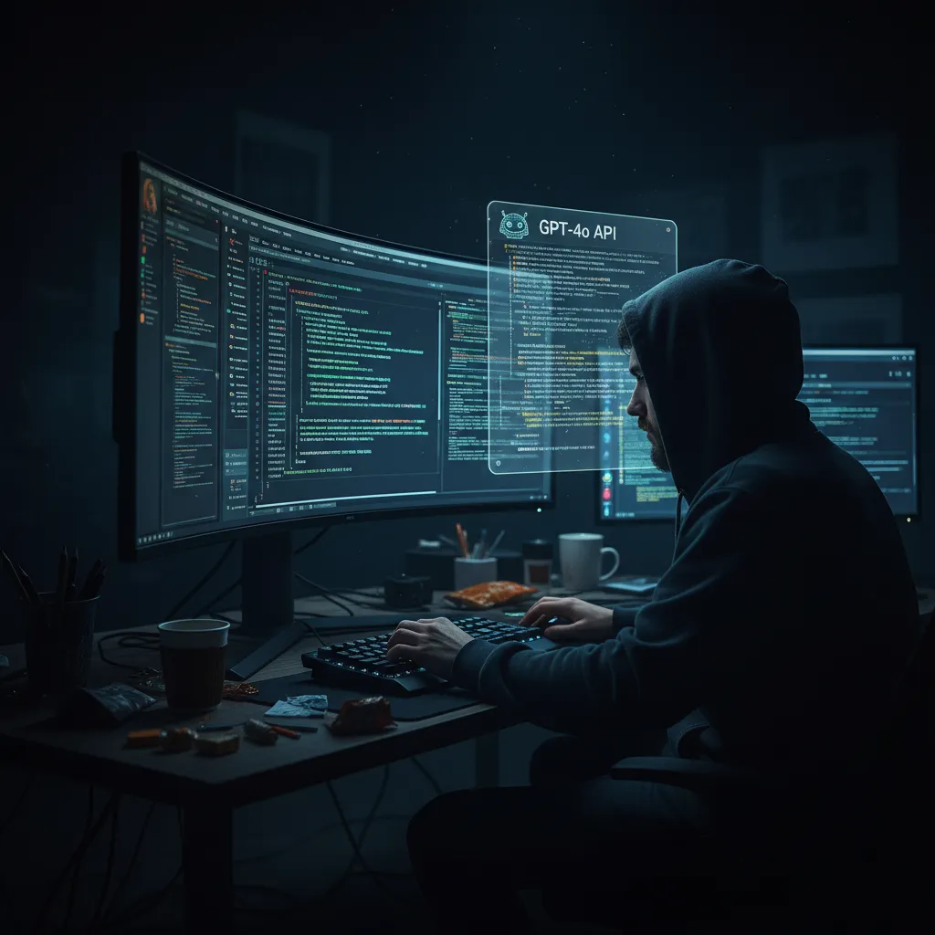 A developer coding with the help of the GPT-4o API.