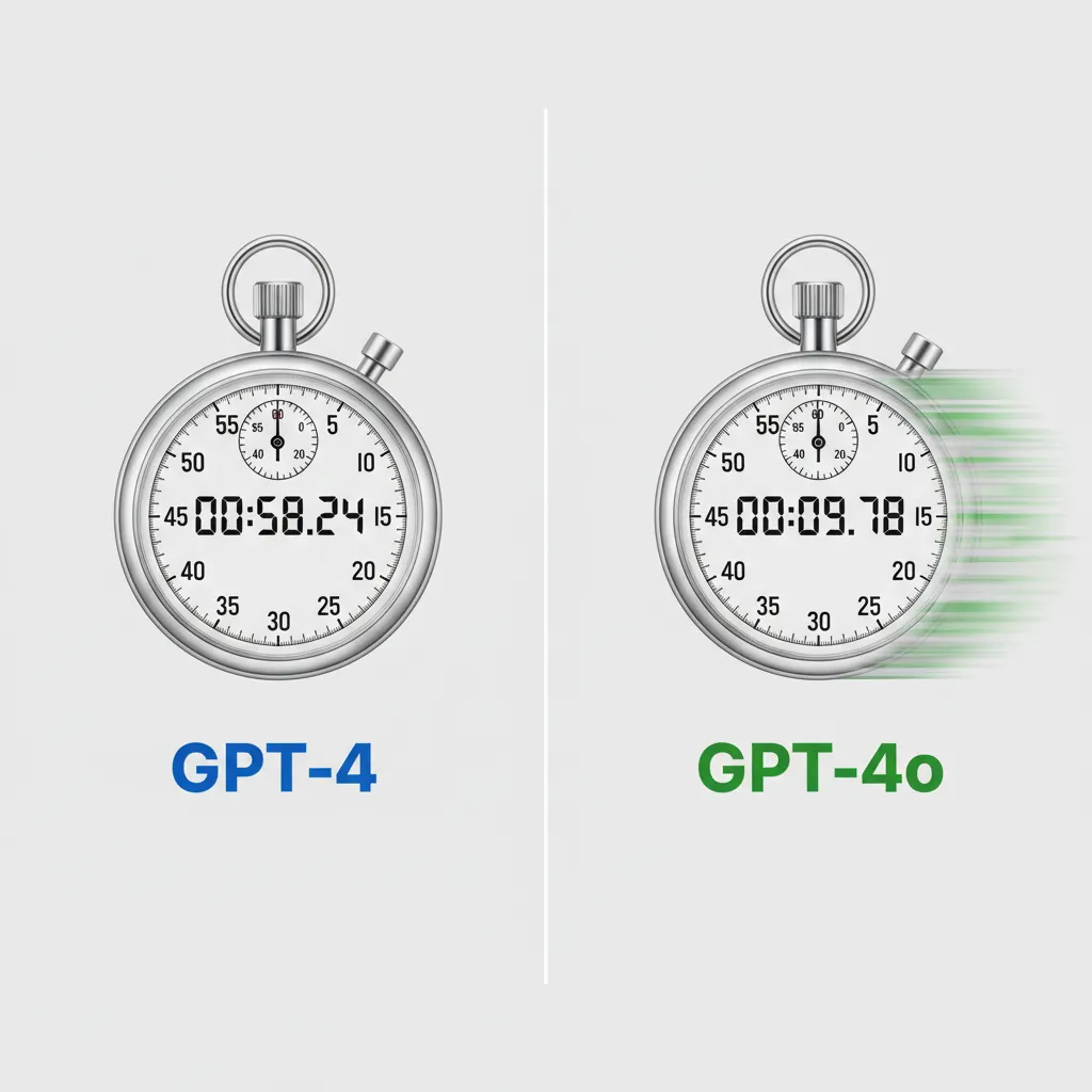 A side-by-side comparison infographic showing the faster response time of GPT-4o versus GPT-4.