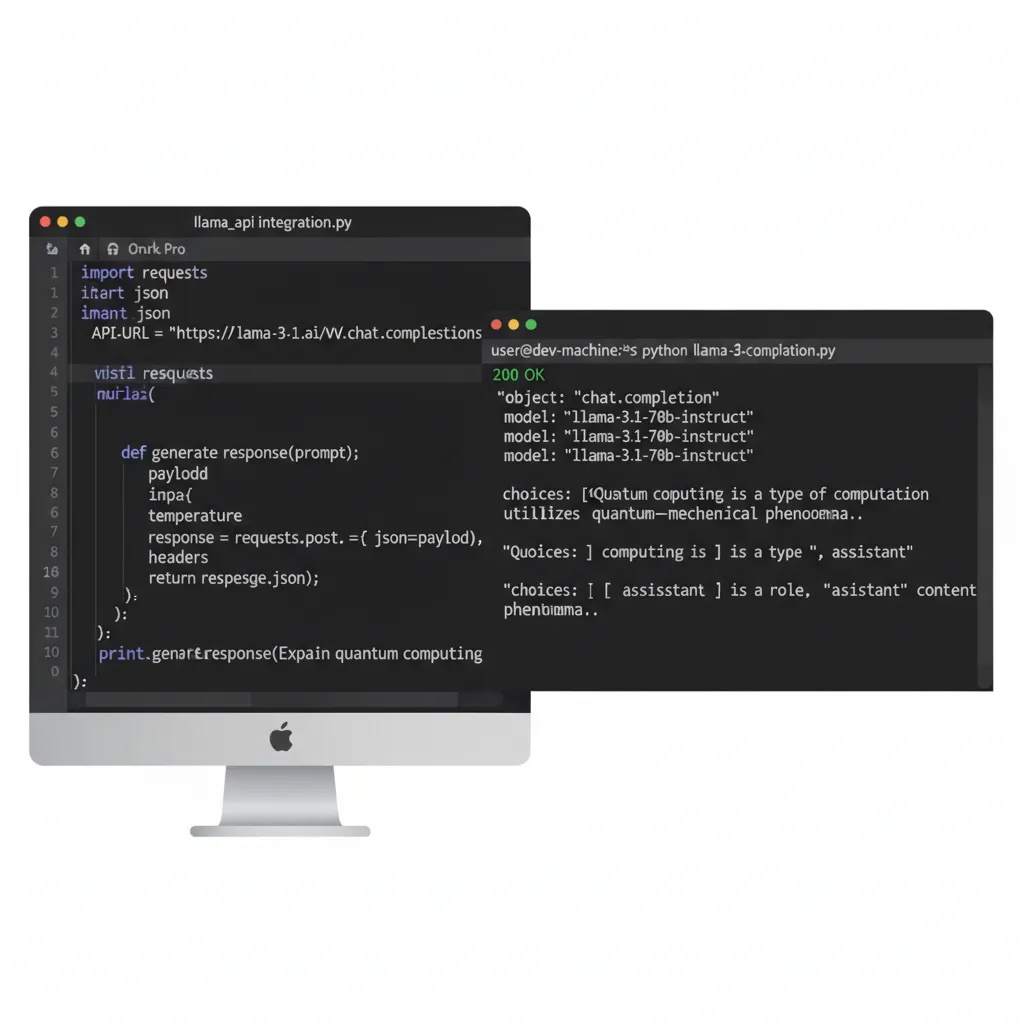 A code editor displaying an example of how to connect to the Llama 3.1 API using Python.