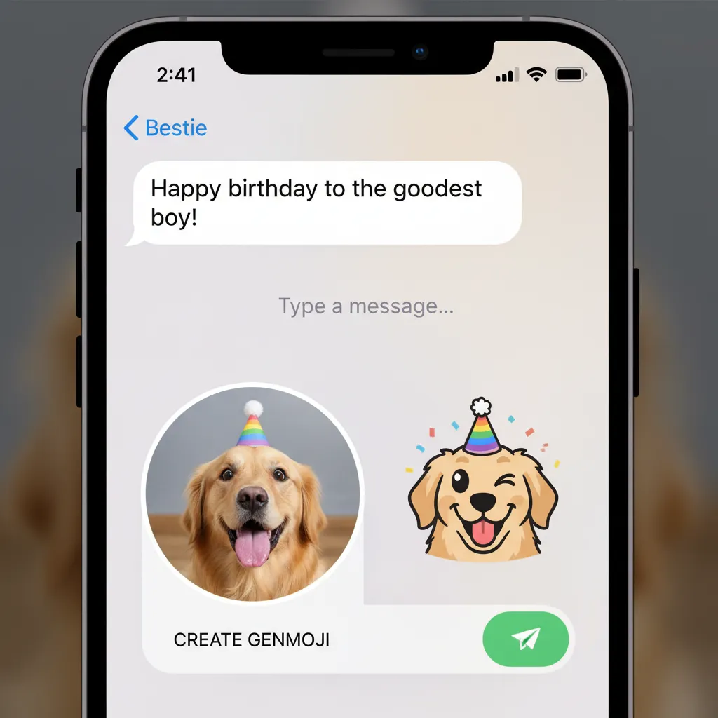 A demonstration of creating a custom Genmoji from a personal photo within the iOS 18 messaging app.