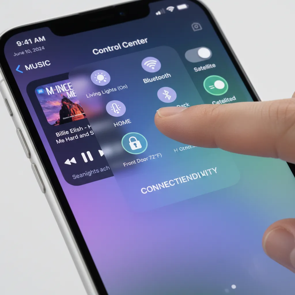 A user customizing the new iOS 18 Control Center on an iPhone, showing the different widget galleries and layouts.