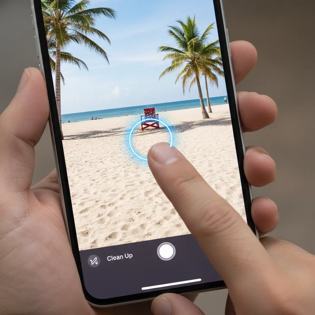 The AI-powered Clean Up tool in the iOS 18 Photos app removing a background object from a picture.
