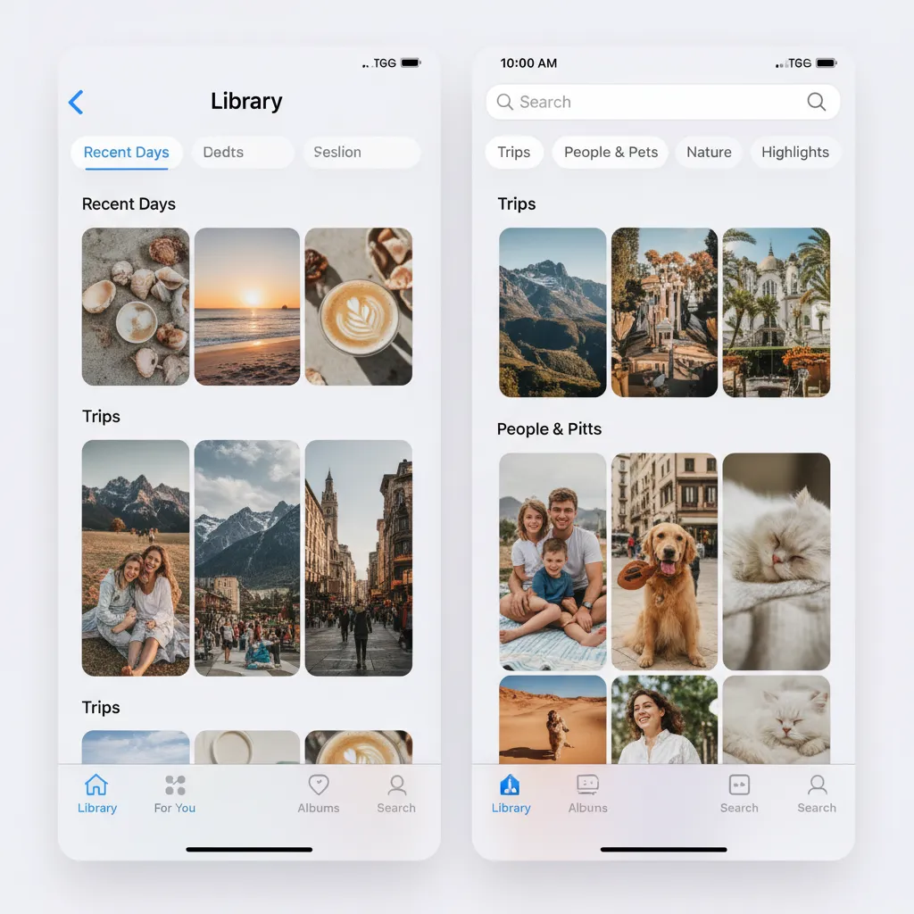 The redesigned Photos app in iOS 18, showing an automatically organized collection of images.