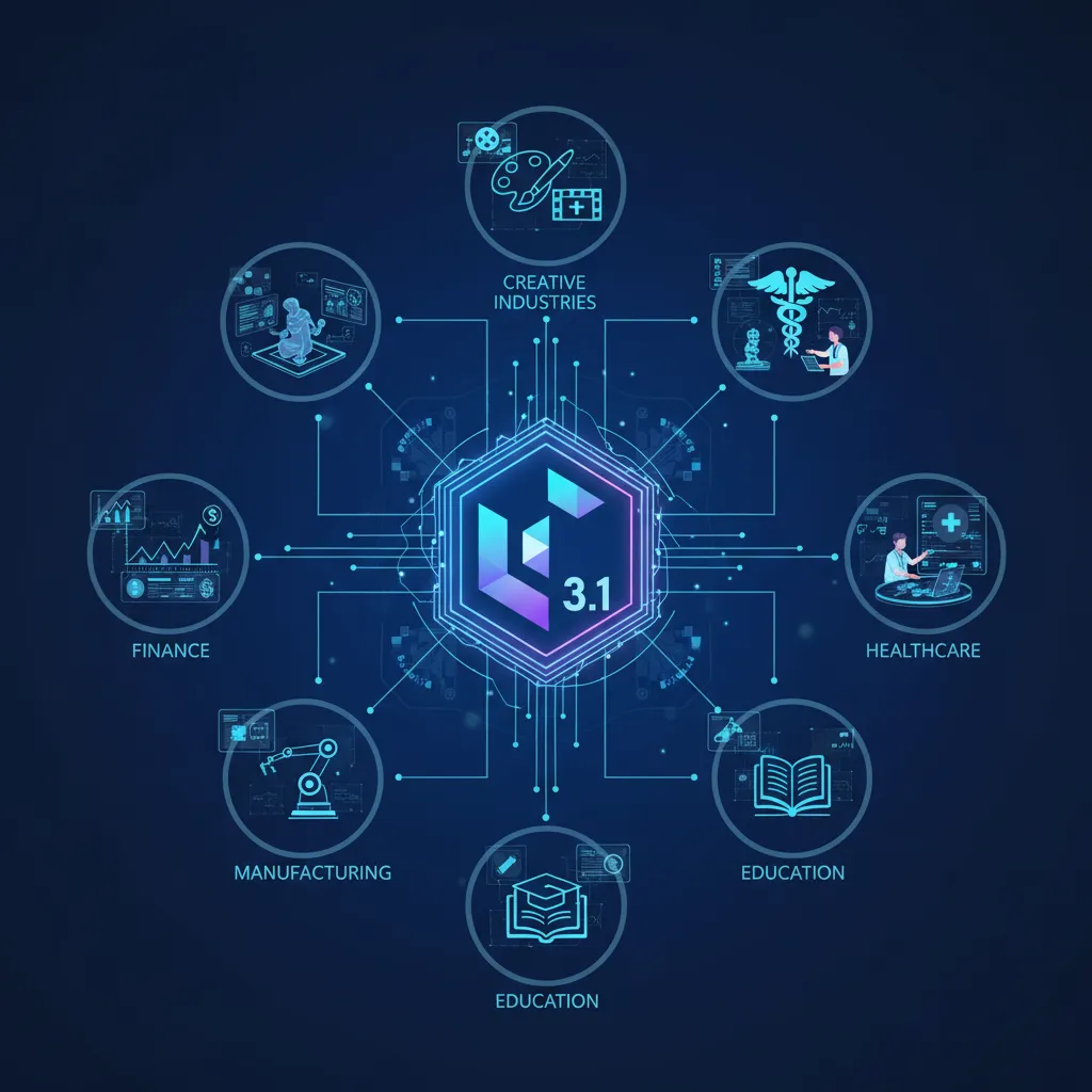 A collage of different applications powered by Llama 3.1, such as a code editor, a chatbot interface, and a data analysis dashboard.