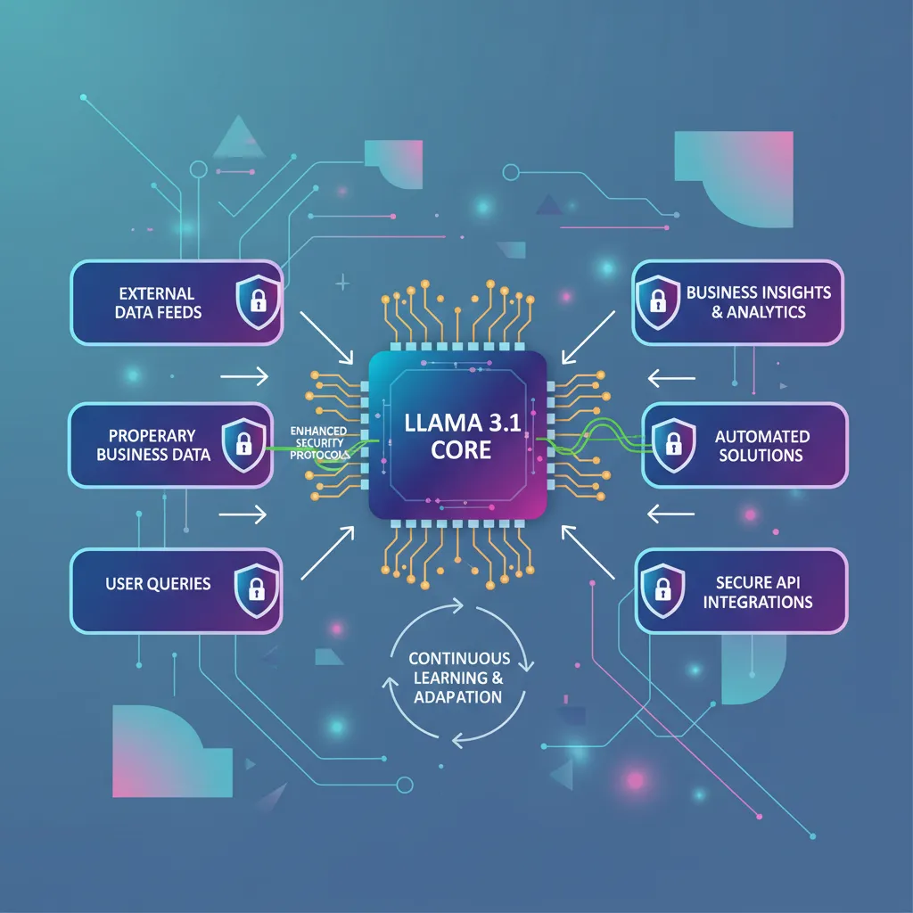 Simplified neural network architecture of Llama 3.1 with security protocols.
