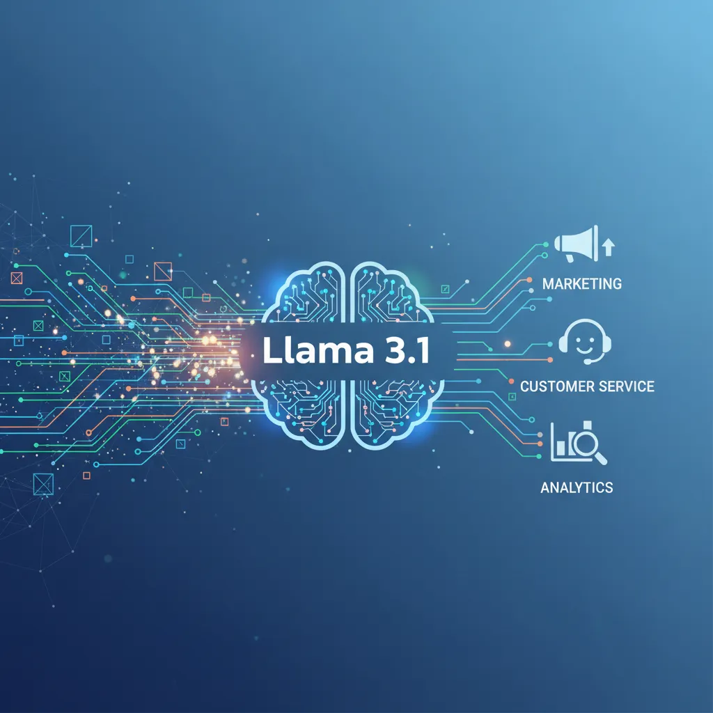 Abstract illustration of Llama 3.1 enabling various business applications like marketing and customer service