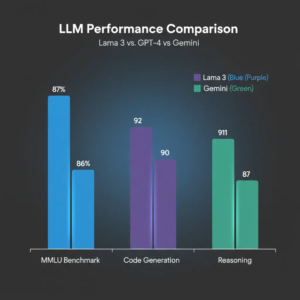 A bar chart comparing the performance benchmarks of Llama 3 against other popular AI models like GPT-4.