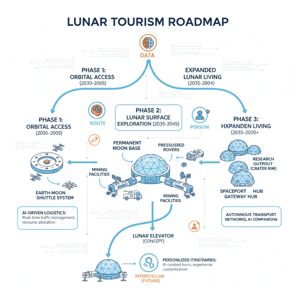 Infographic showing the roadmap for lunar tourism with AI planning.