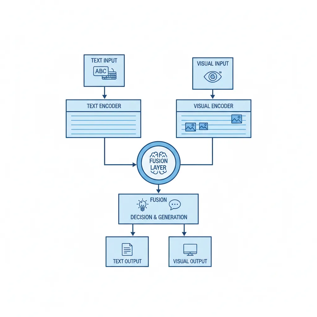 Diagram of a multimodal AI agent combining text and visual processing.