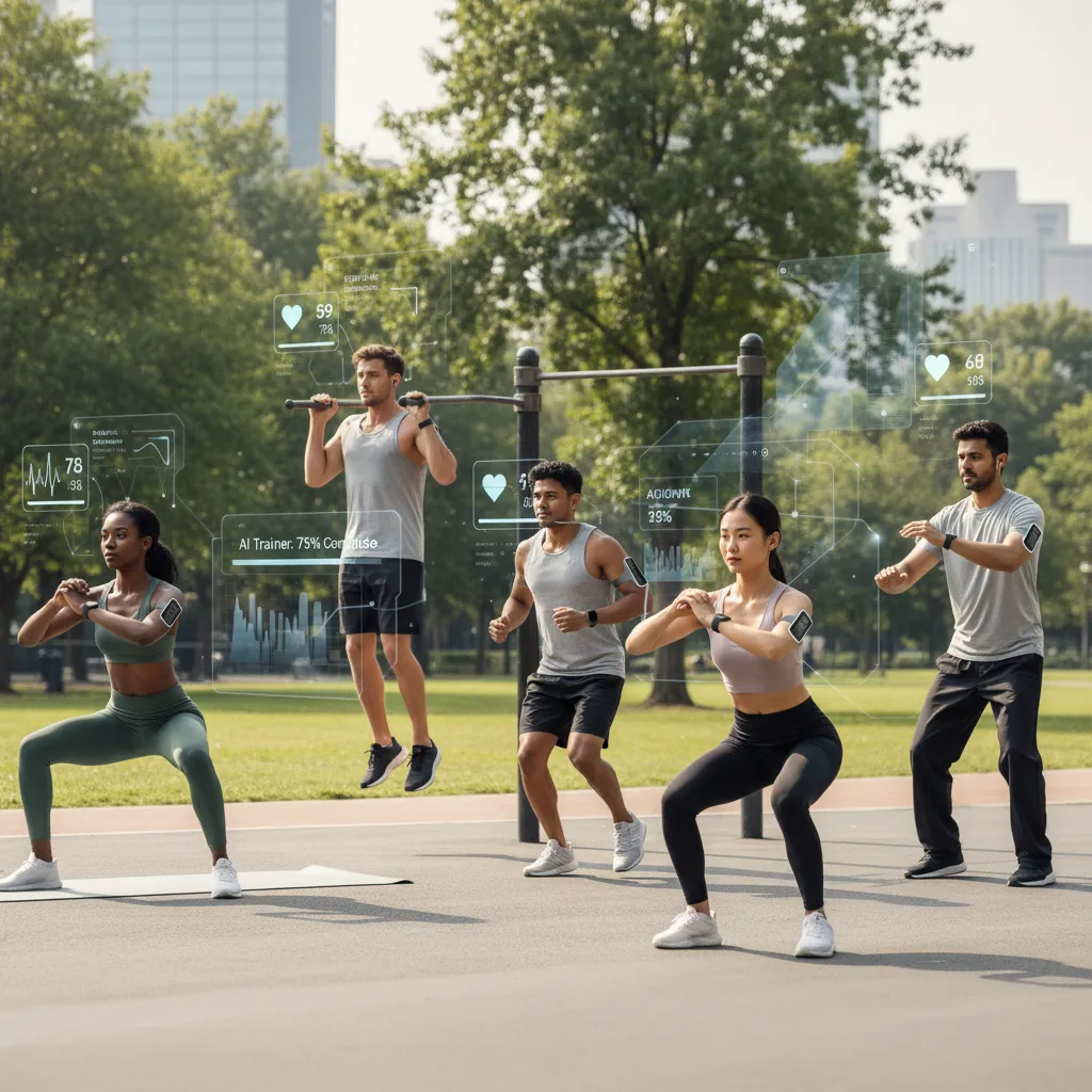 People exercising outdoors with AI-powered wearable tech