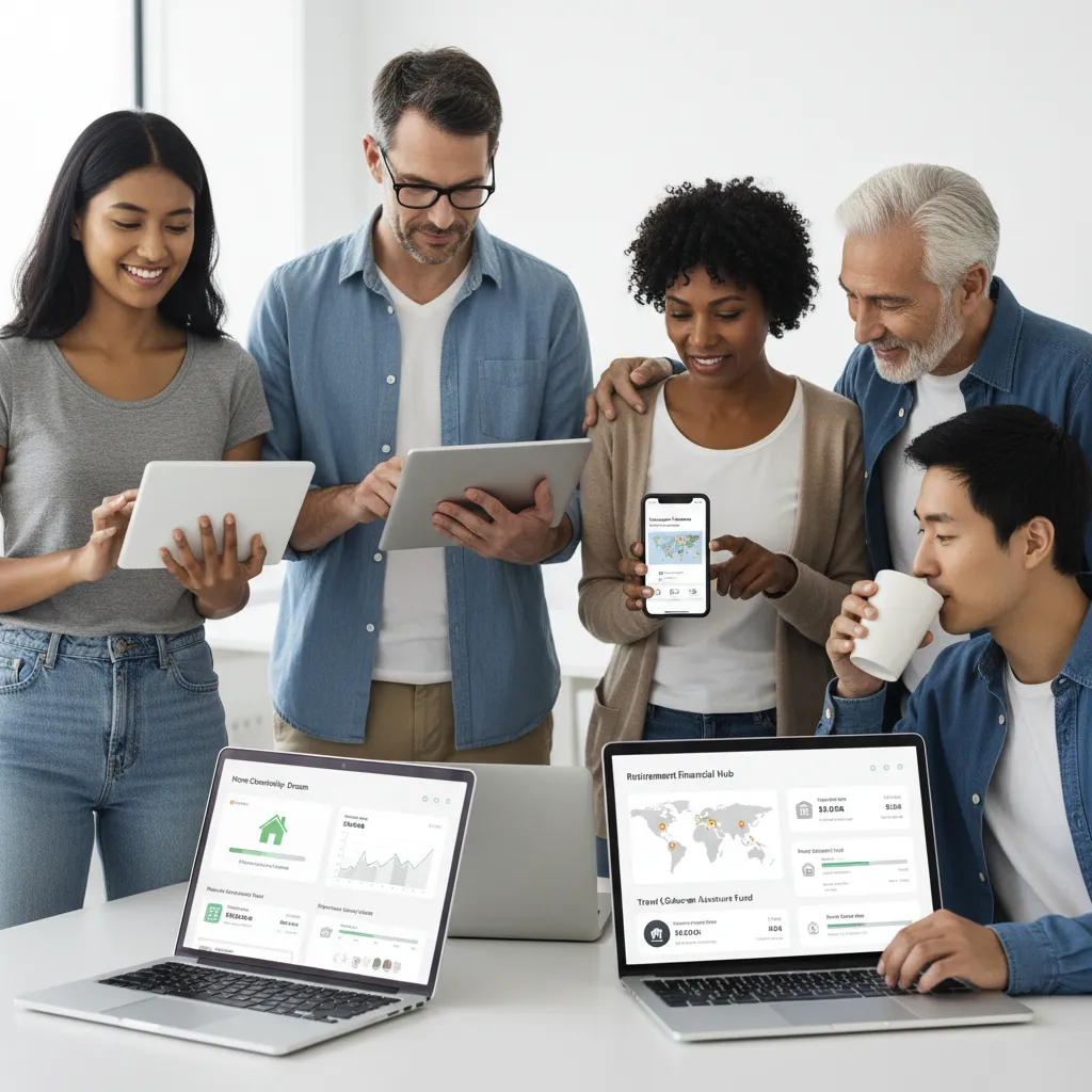 People using AI financial dashboards on various devices