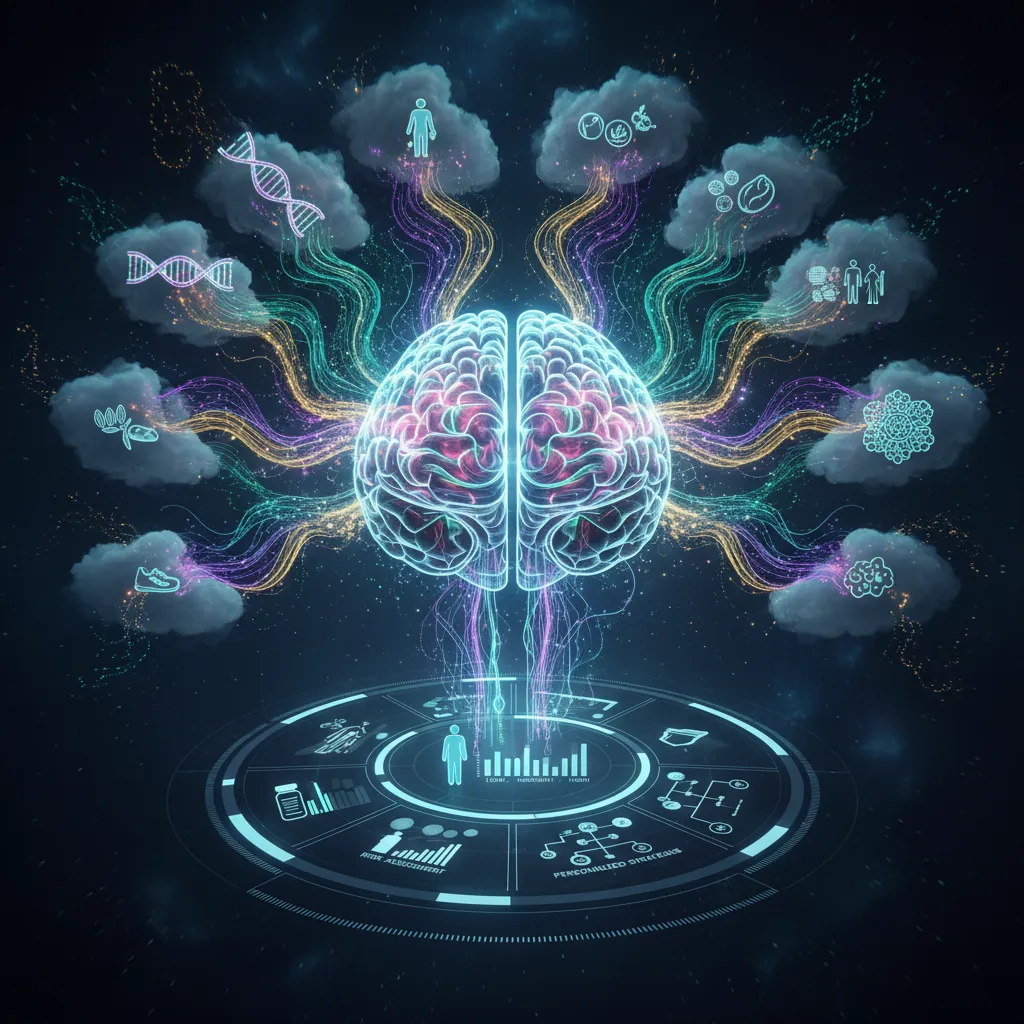 Abstract AI brain analyzing medical data for health predictions.