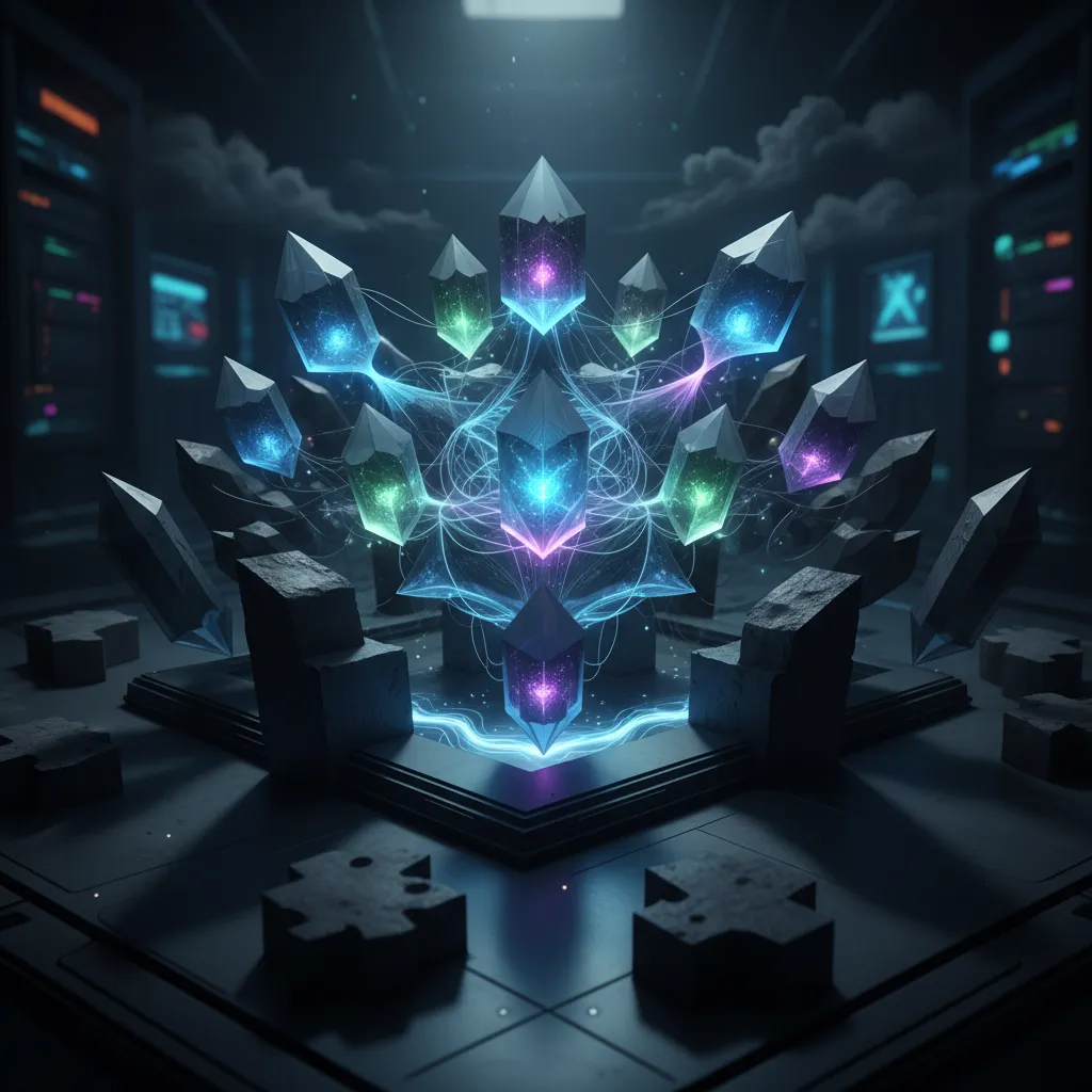 Puzzle with glowing quantum pieces and shadowed areas, symbolizing challenges and opportunities in quantum AI.
