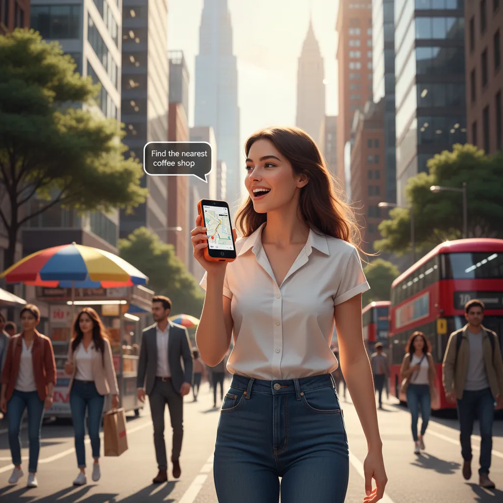 User interacting with Rabbit R1 in a city