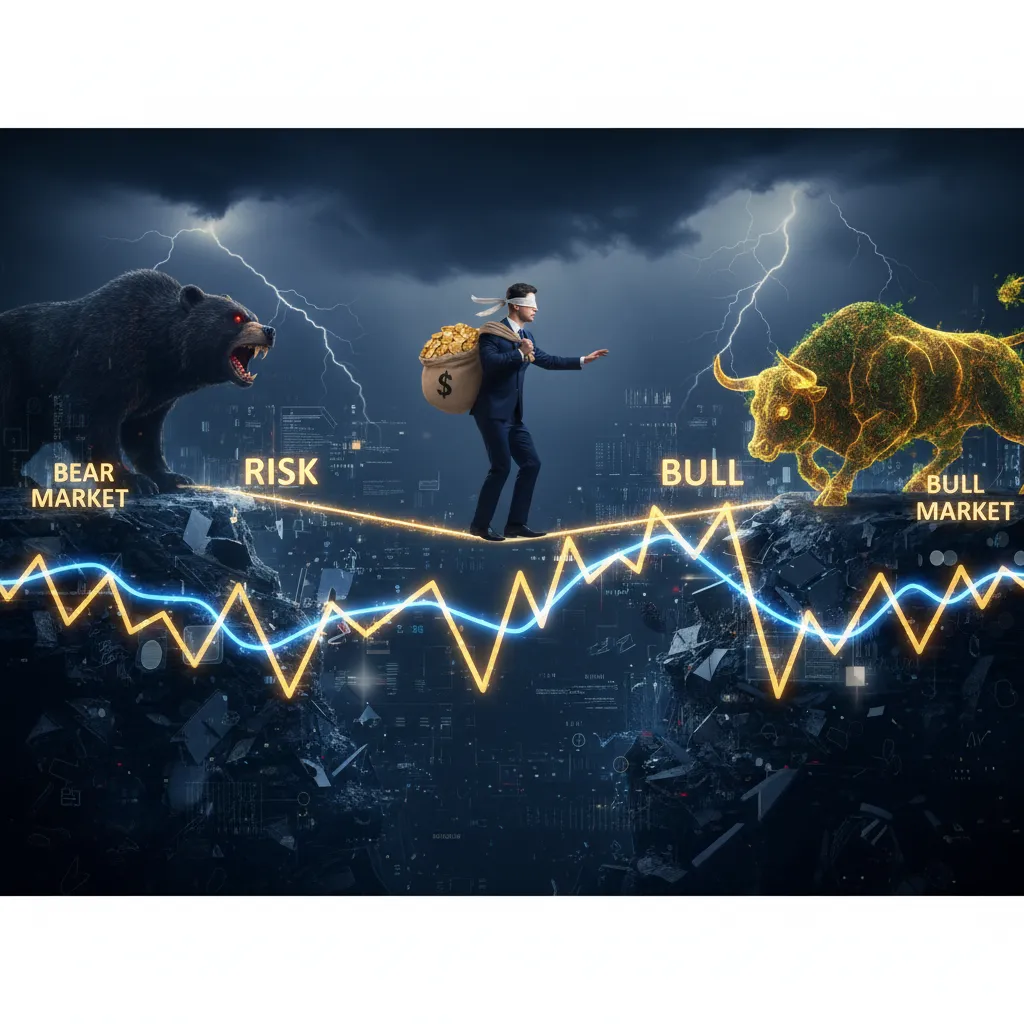 Conceptual art representing the risks and rewards of AI stock trading.