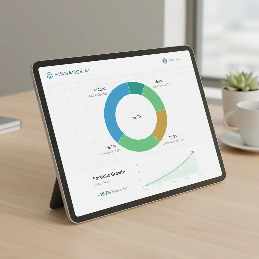 Robo-advisor platform displaying investment portfolio on a tablet.