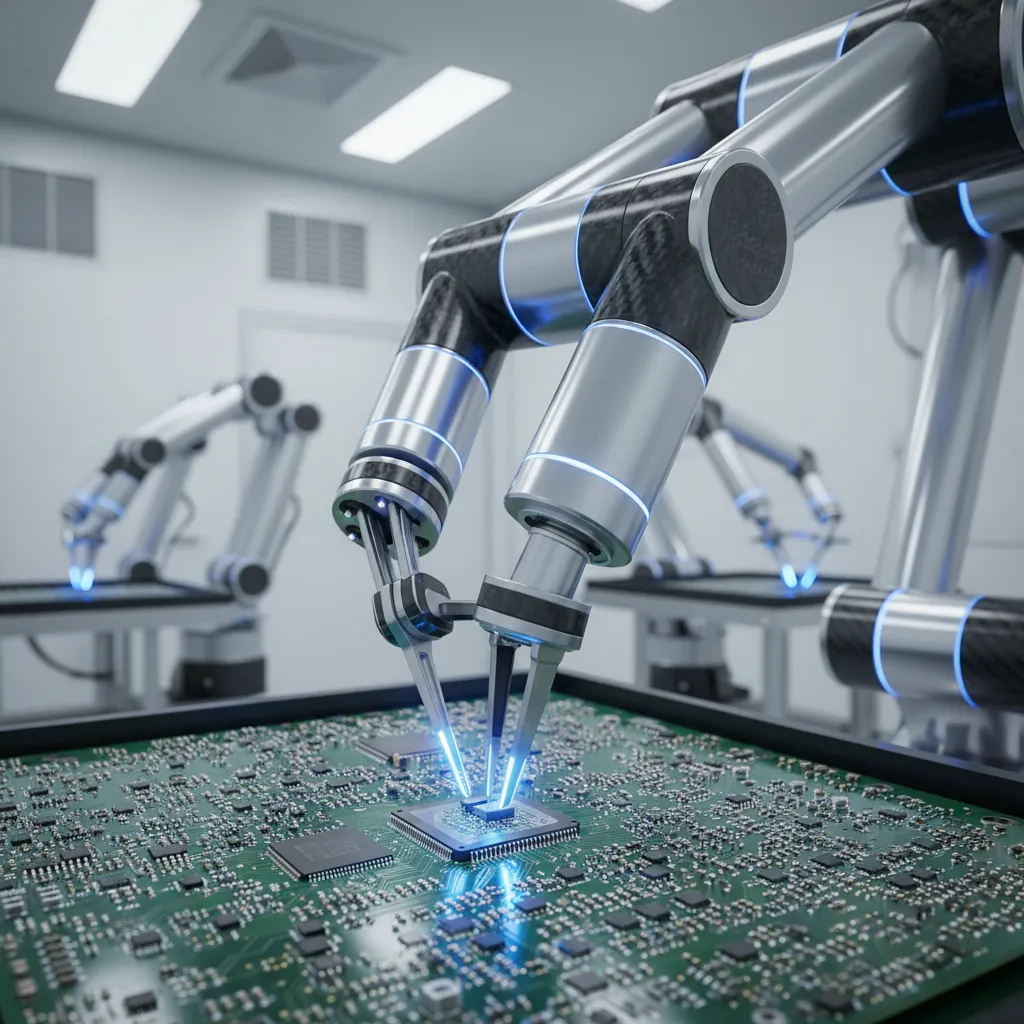 Robotic arm assembling electronic components with precision