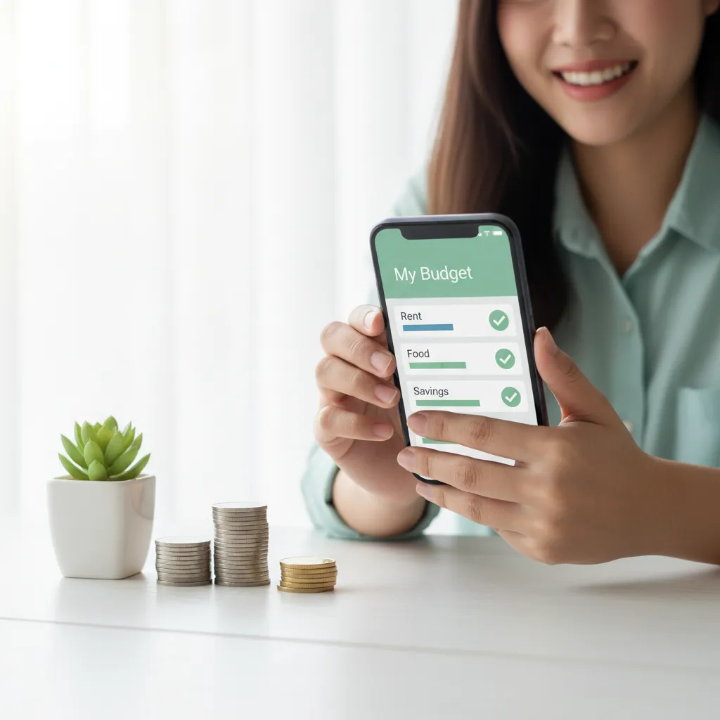 Person reviewing budget on smartphone with AI insights