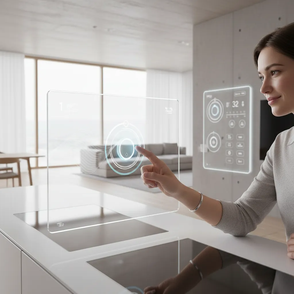 User interacting with a smart home device providing haptic feedback