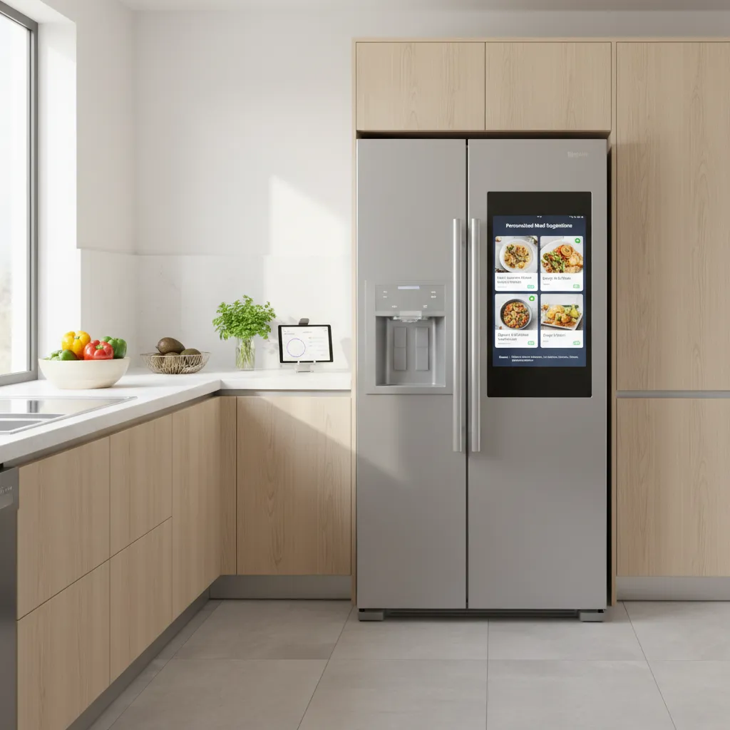 Smart kitchen appliance showing AI-generated recipes