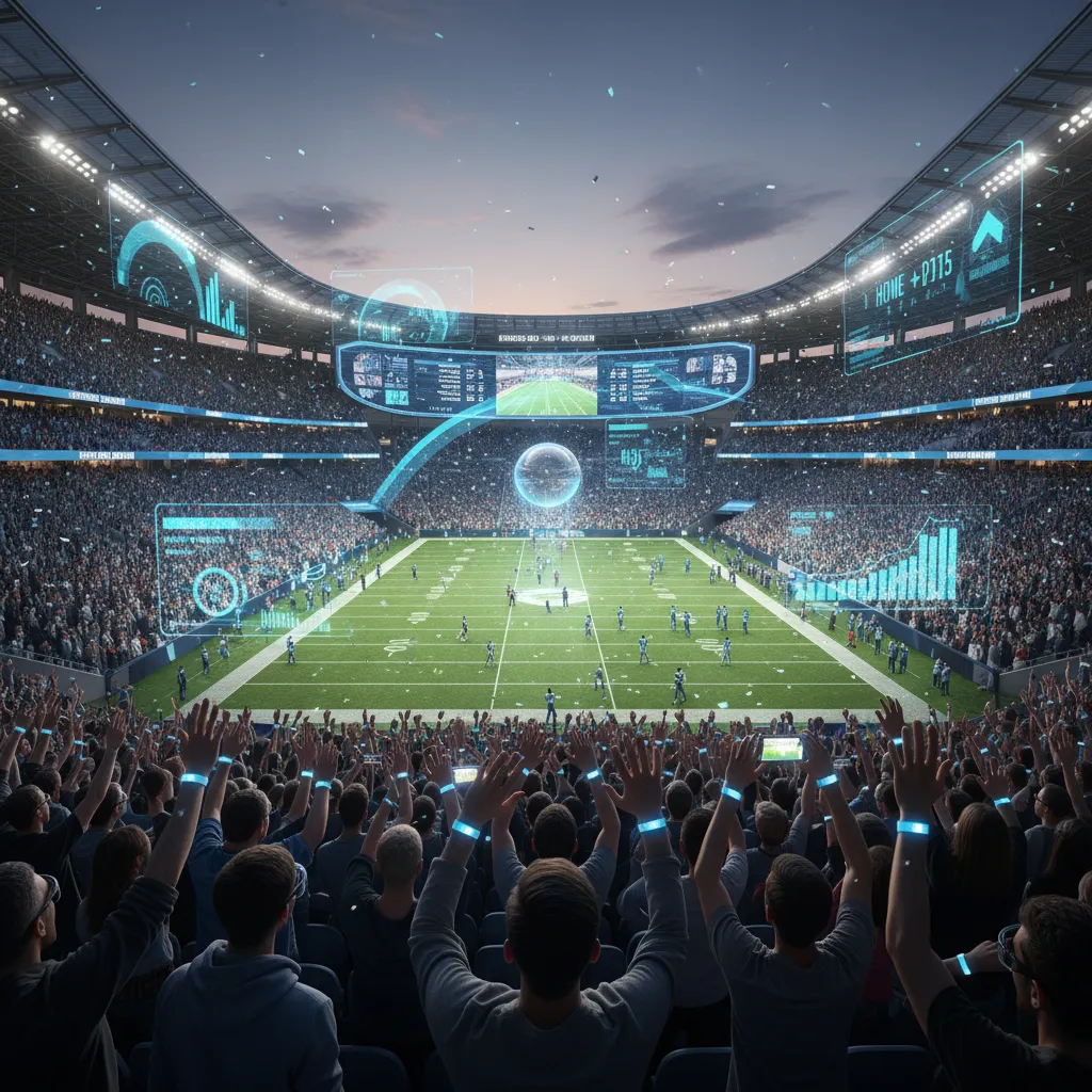 Sports stadium with AI projected stats enhancing fan experience