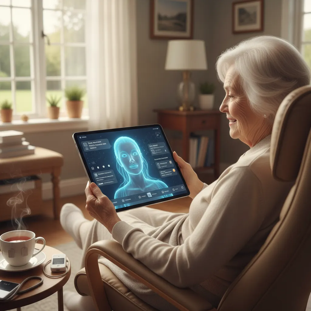 Elderly patient in AI telehealth consultation