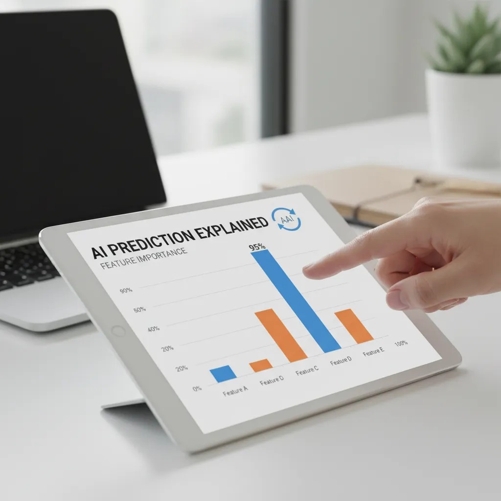 Hand pointing to a chart showing AI feature importance
